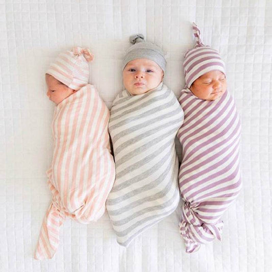 Newborn Pattern Wrapped Cap 2 Piece Set - Mubimart