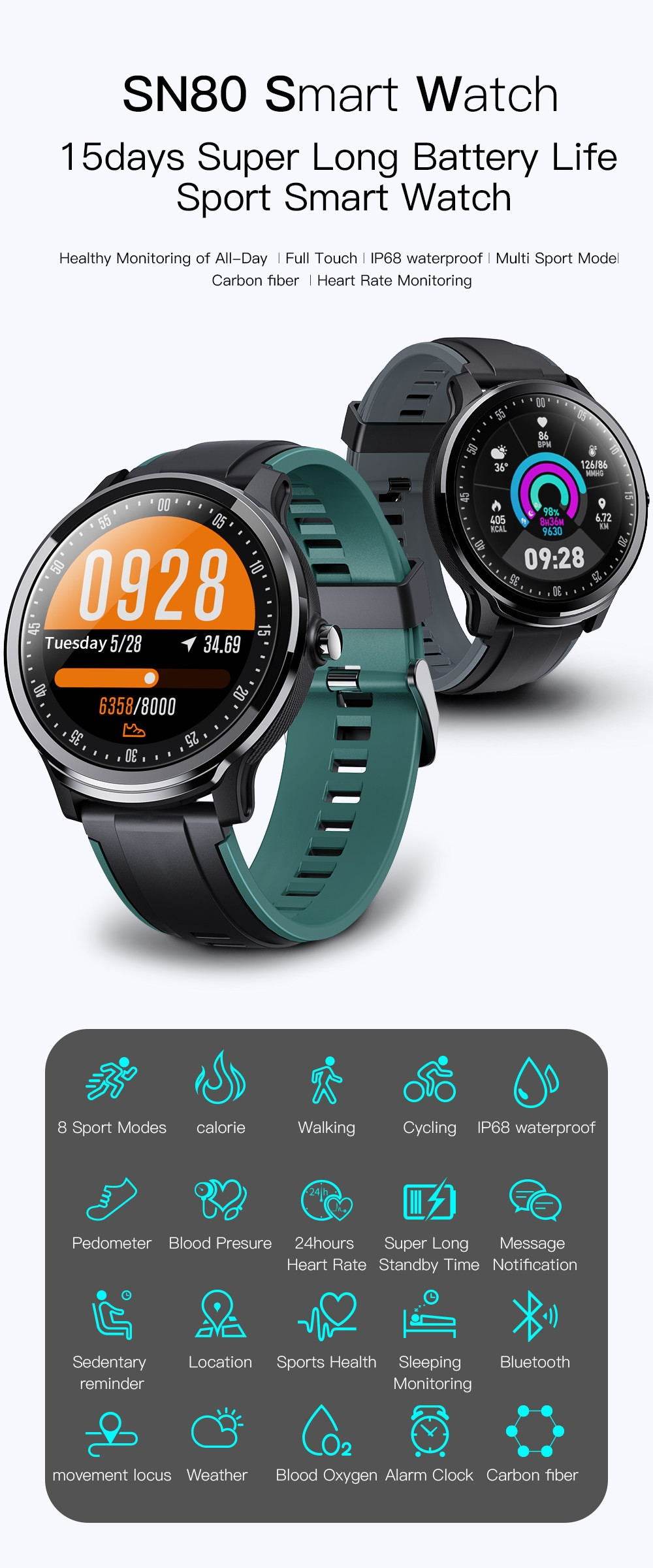 Newest smart watch SN80 fashion watch fitness tracker - Mubimart