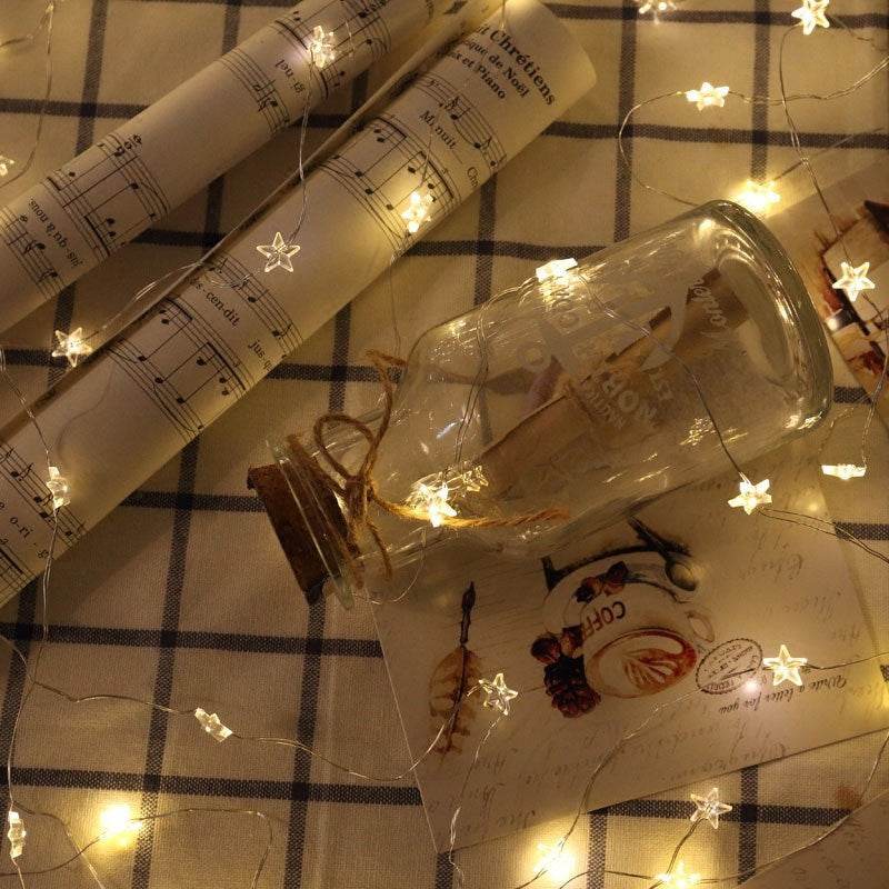 Newsoo copper line star lights LED lights flashing lights string lights star girl heart room dormitory layout decoration - Mubimart
