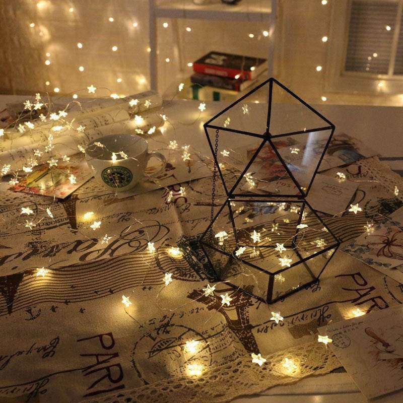 Newsoo copper line star lights LED lights flashing lights string lights star girl heart room dormitory layout decoration - Mubimart