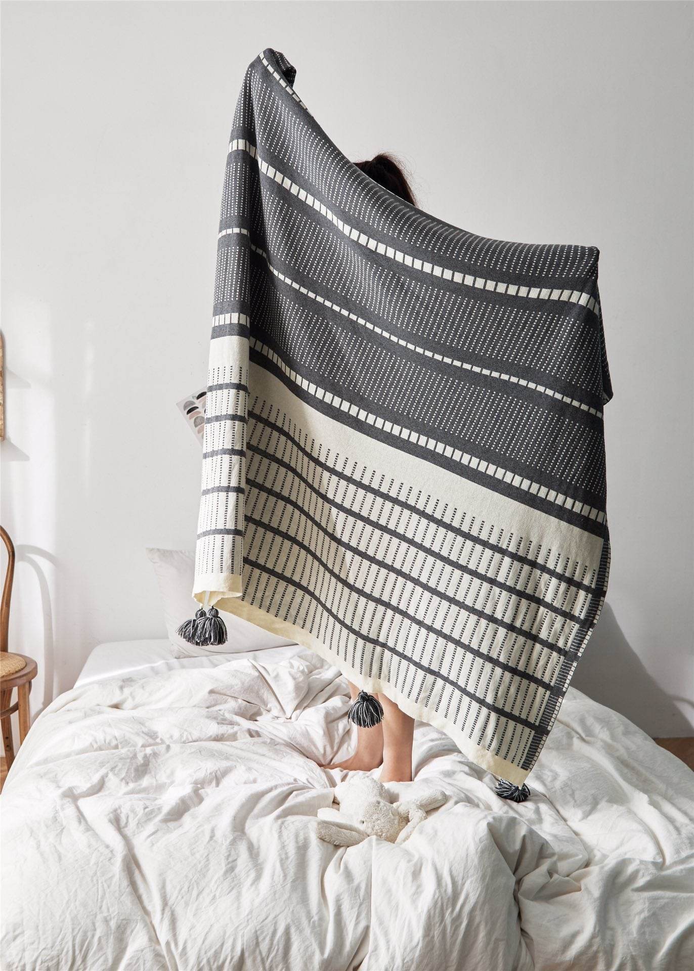 Nordic Cotton Wool Blanket Napping Blanket Cover Blanket - Mubimart