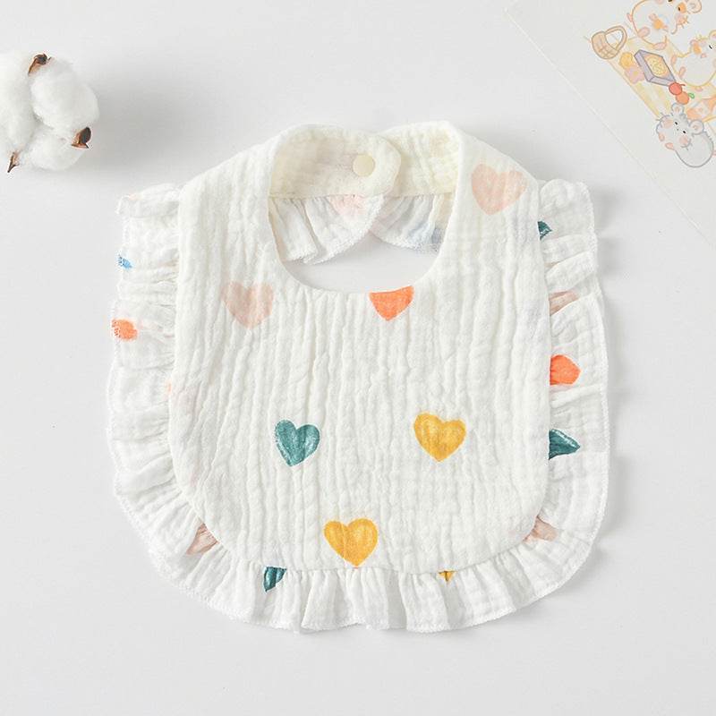 Baby Bib Ruffled Cotton Printed Gauze Lace Bib - Mubimart