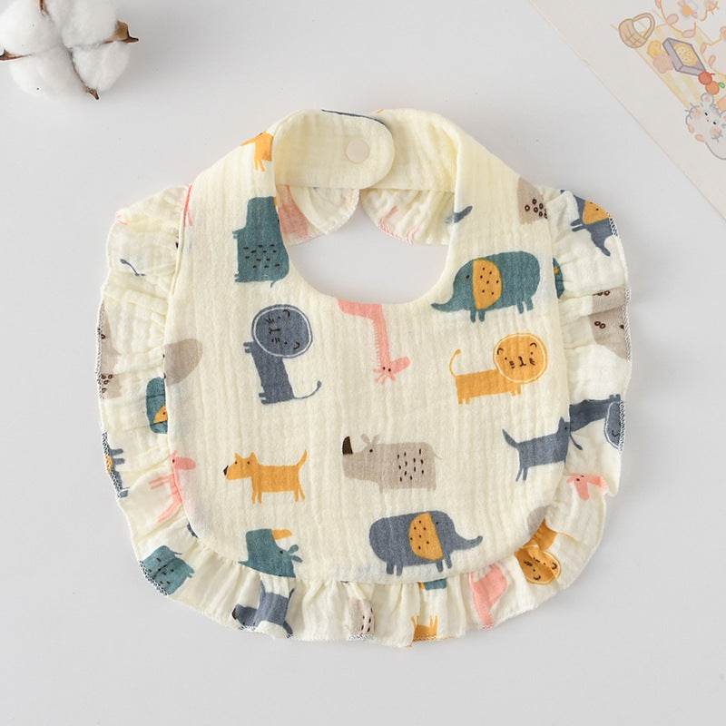 Baby Bib Ruffled Cotton Printed Gauze Lace Bib - Mubimart