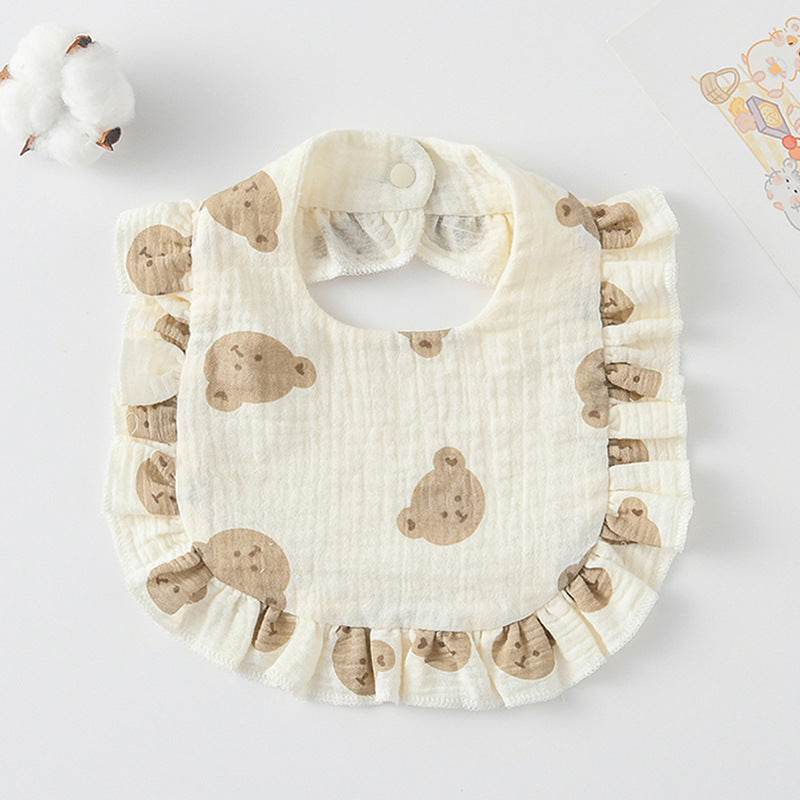 Baby Bib Ruffled Cotton Printed Gauze Lace Bib - Mubimart