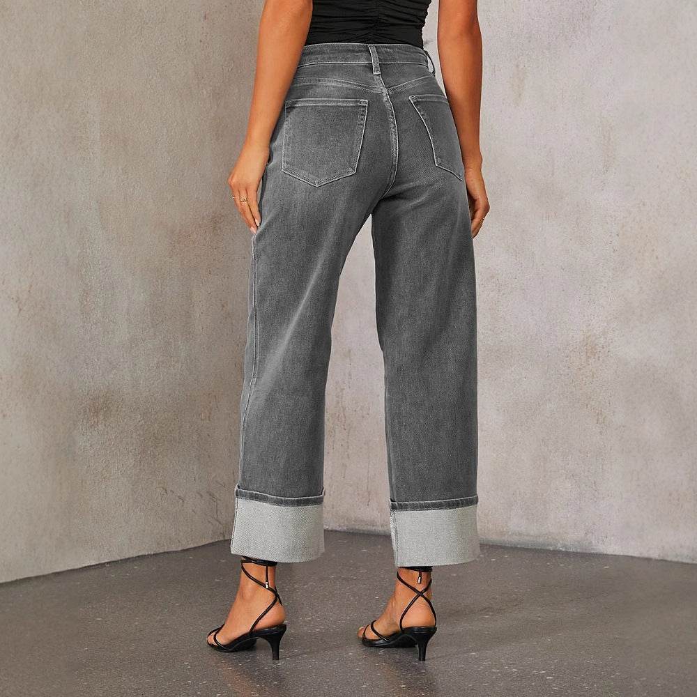 Retro Curling New Elastic Straight Jeans For Women - Mubimart