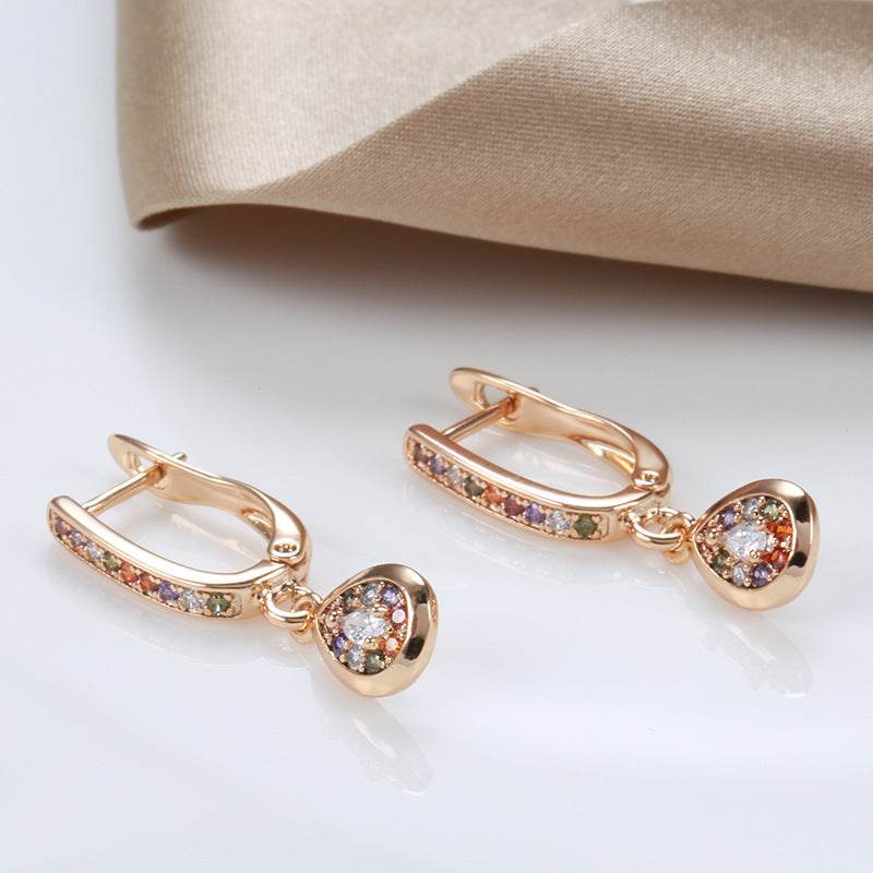 Stud Earrings For Women Rose Gold Stud Earrings Simple Colorful Zircon - Mubimart