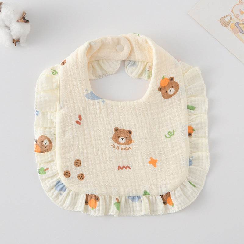 Baby Bib Ruffled Cotton Printed Gauze Lace Bib - Mubimart