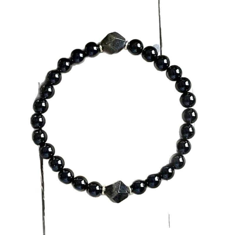 6mm Obsidian Diamond-shaped Faceted Gemstone Bracelet - Mubimart