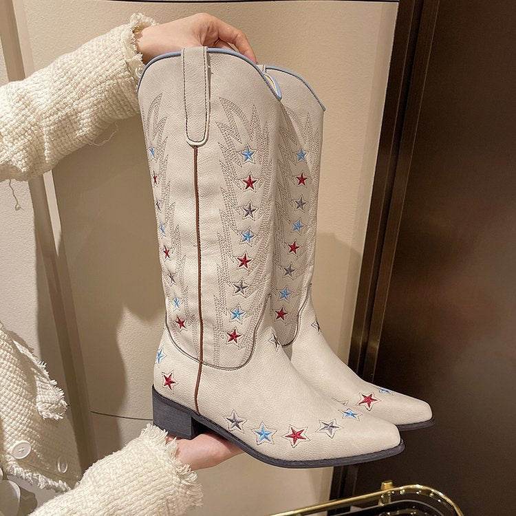 Vintage Embroidered Pointed Western Cowboy Boot - Mubimart