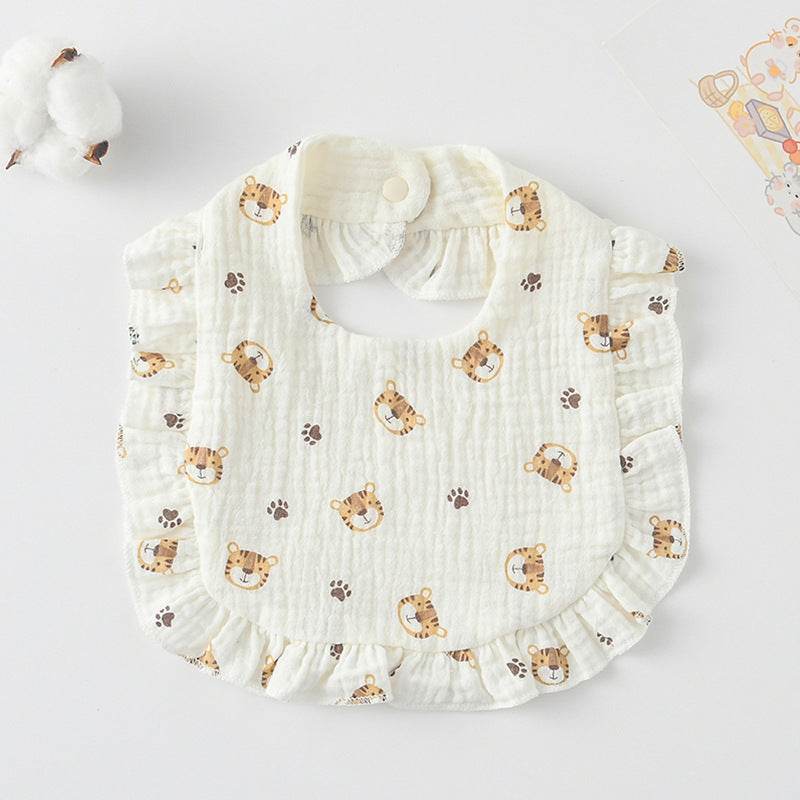 Baby Bib Ruffled Cotton Printed Gauze Lace Bib - Mubimart