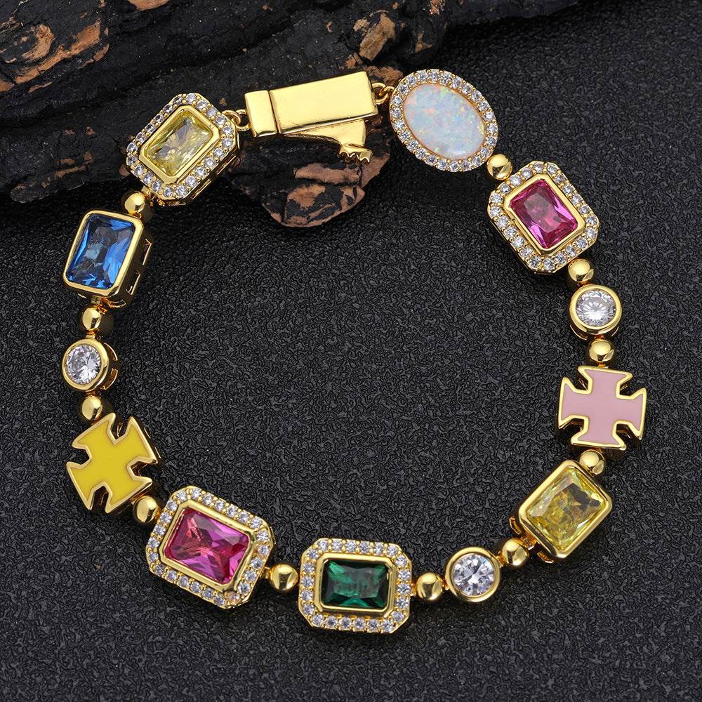 Hip Hop Color Gemstone Jewelry Bracelet Female Accessories - Mubimart