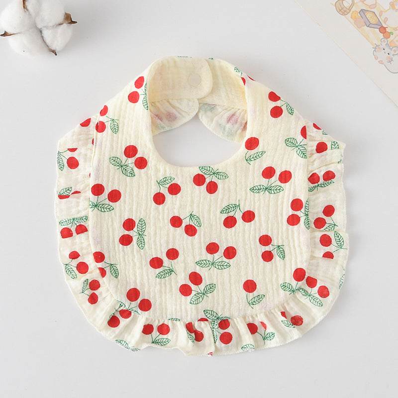 Baby Bib Ruffled Cotton Printed Gauze Lace Bib - Mubimart