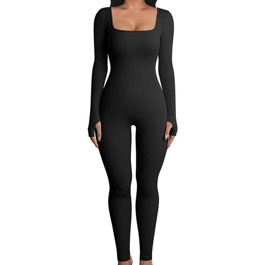 Seamless Double-layer Jumpsuit Long-sleeved Body Shaper Hip Lifting Yoga Jumpsuit Sports Jumpsuit Bodysuits - Mubimart