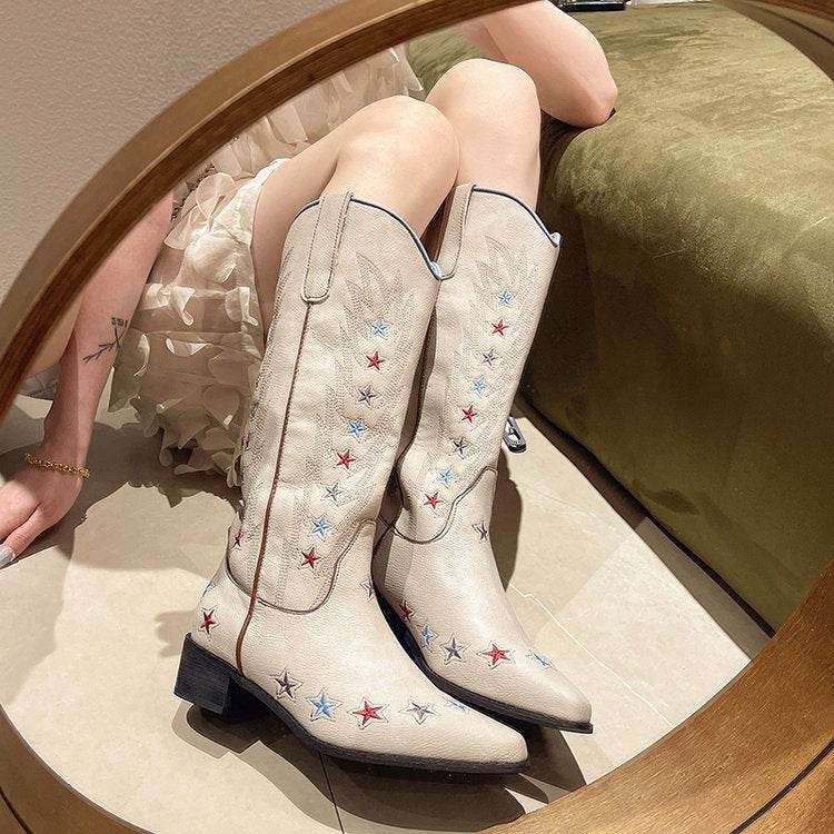 Vintage Embroidered Pointed Western Cowboy Boot - Mubimart