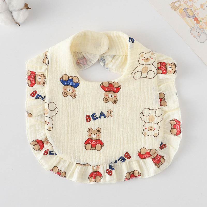 Baby Bib Ruffled Cotton Printed Gauze Lace Bib - Mubimart