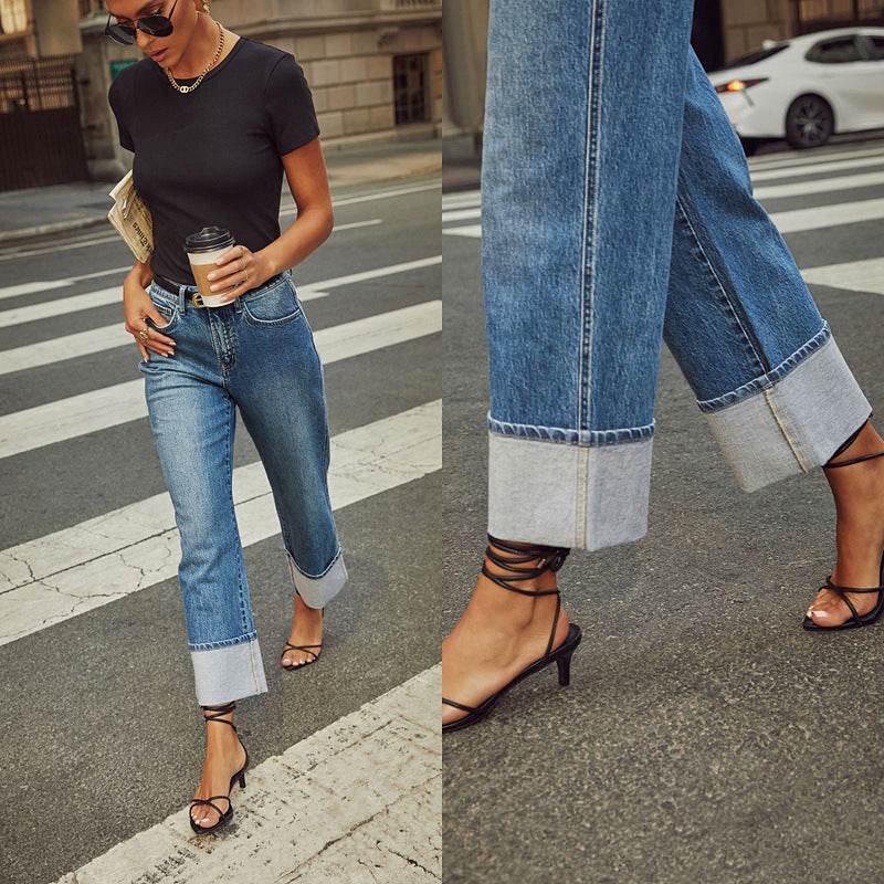 Retro Curling New Elastic Straight Jeans For Women - Mubimart