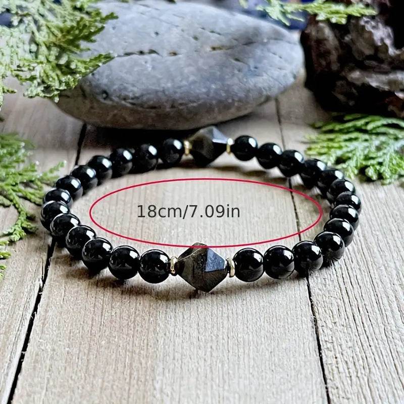 6mm Obsidian Diamond-shaped Faceted Gemstone Bracelet - Mubimart