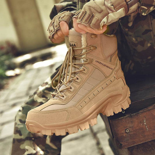Combat Boots Winter Fleece-lined Warm Snow Boots Men - Mubimart