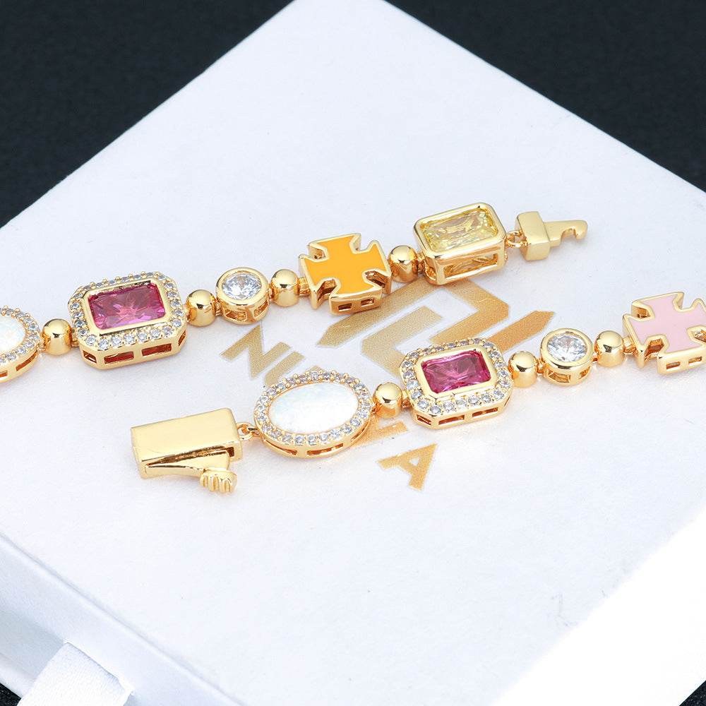 Hip Hop Color Gemstone Jewelry Bracelet Female Accessories - Mubimart