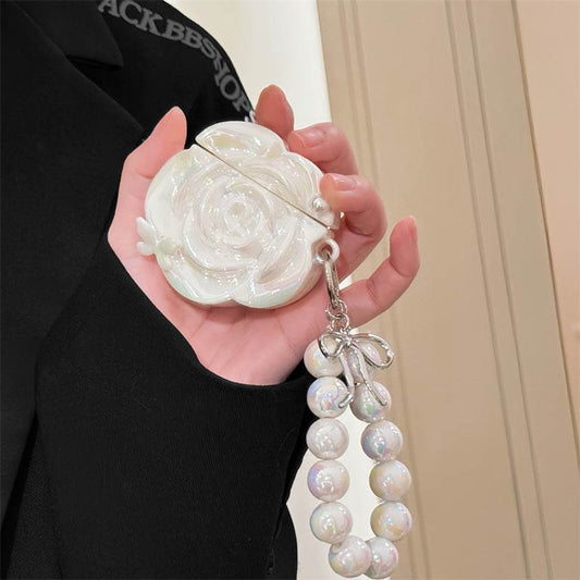 Pearl White Camellia Earphone Case - Mubimart