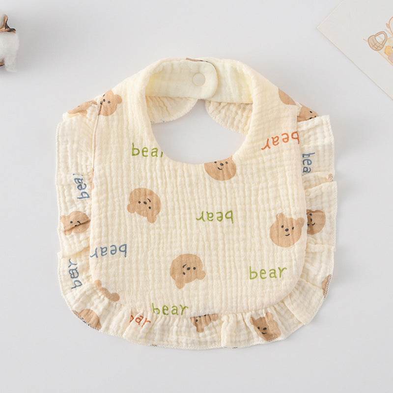 Baby Bib Ruffled Cotton Printed Gauze Lace Bib - Mubimart