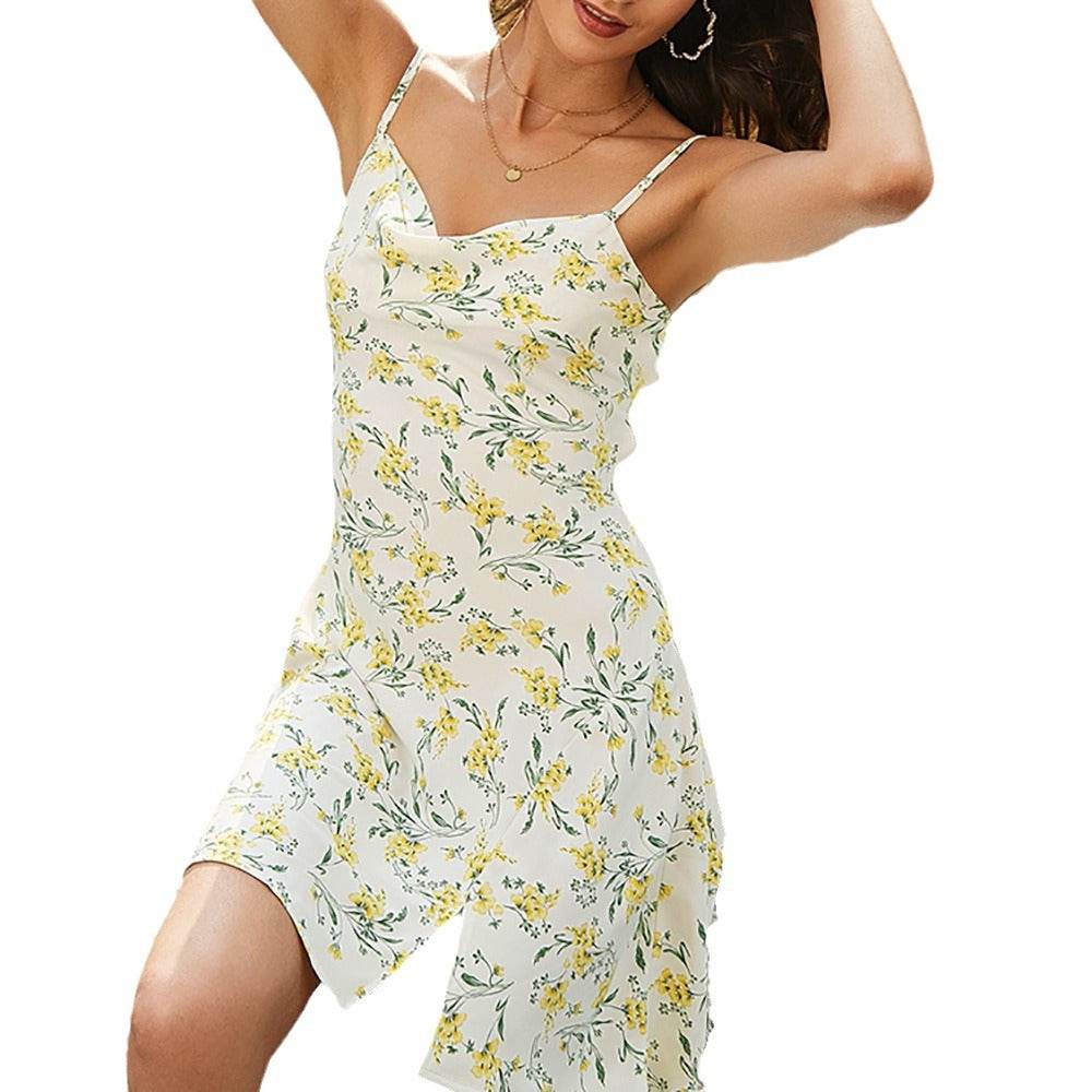 Printing Slip Dress Backless Fashion - Mubimart