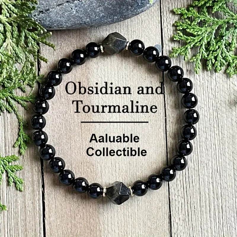 6mm Obsidian Diamond-shaped Faceted Gemstone Bracelet - Mubimart