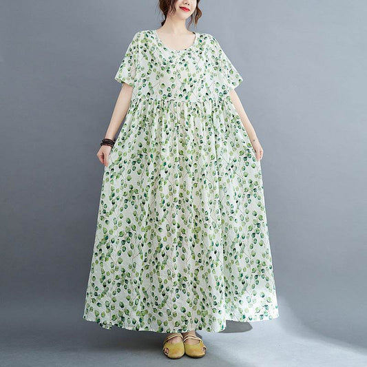 Artistic Large Size Fat Plus-sized Plus-sized Printed Short Sleeve Dress For Women - Mubimart