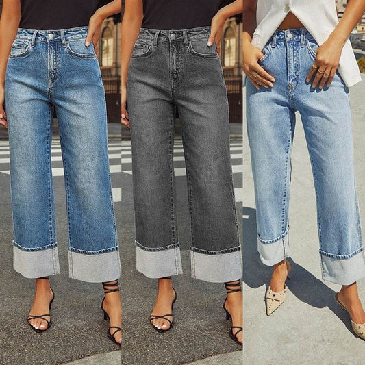 Retro Curling New Elastic Straight Jeans For Women - Mubimart