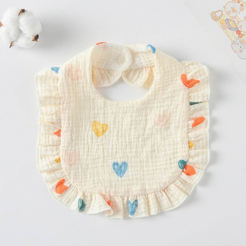 Baby Bib Ruffled Cotton Printed Gauze Lace Bib - Mubimart