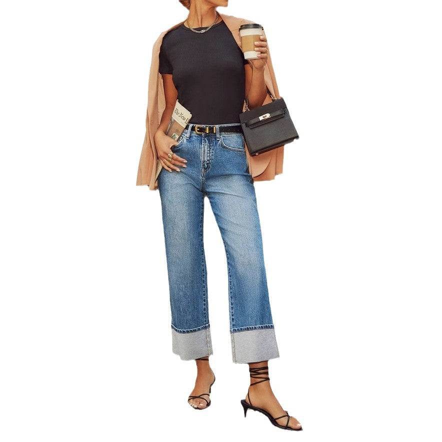 Retro Curling New Elastic Straight Jeans For Women - Mubimart