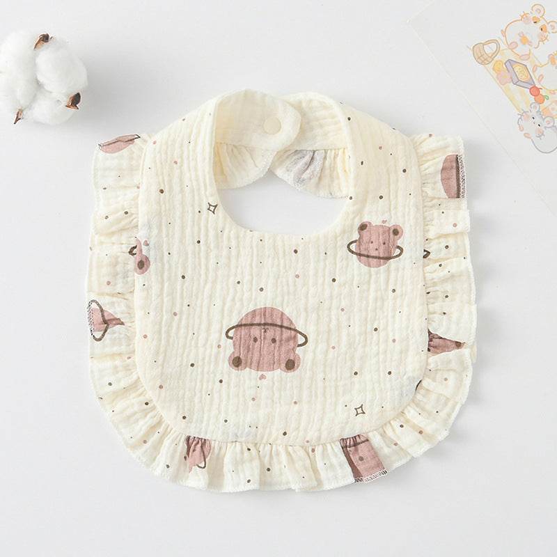 Baby Bib Ruffled Cotton Printed Gauze Lace Bib - Mubimart