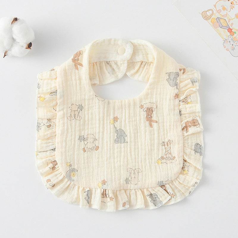 Baby Bib Ruffled Cotton Printed Gauze Lace Bib - Mubimart