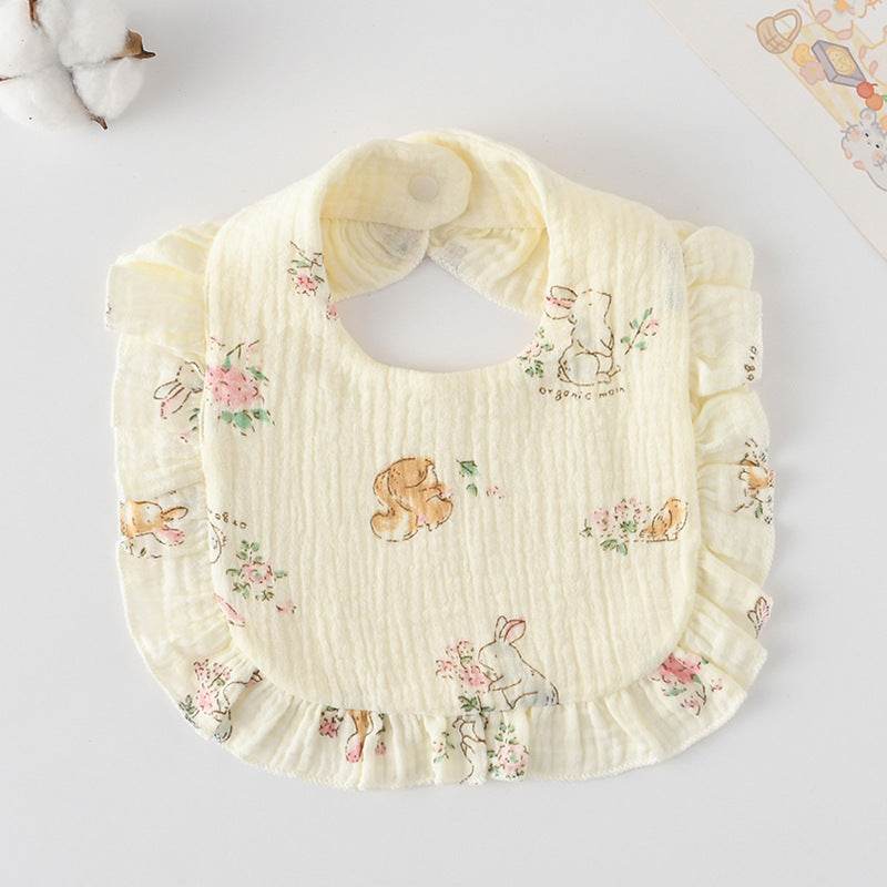 Baby Bib Ruffled Cotton Printed Gauze Lace Bib - Mubimart