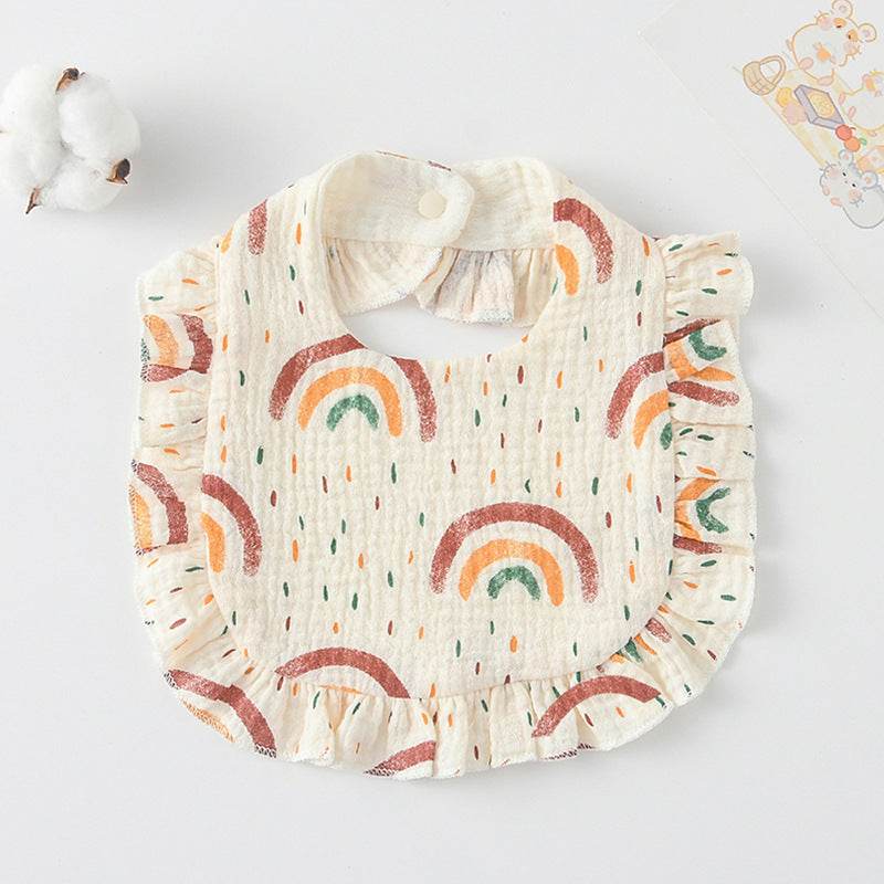 Baby Bib Ruffled Cotton Printed Gauze Lace Bib - Mubimart