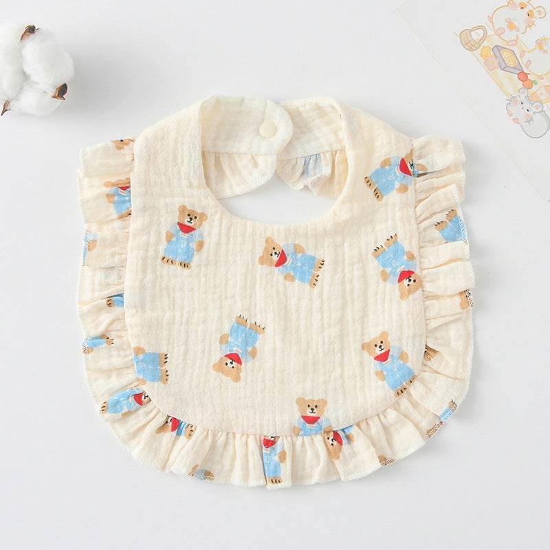 Baby Bib Ruffled Cotton Printed Gauze Lace Bib - Mubimart