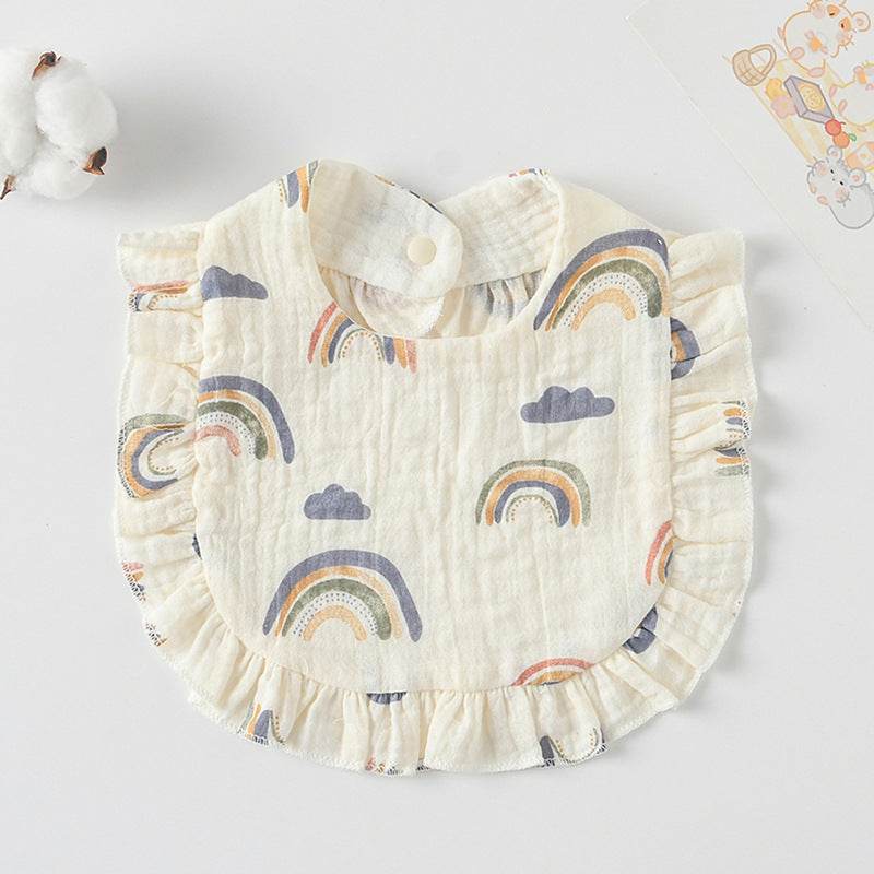 Baby Bib Ruffled Cotton Printed Gauze Lace Bib - Mubimart