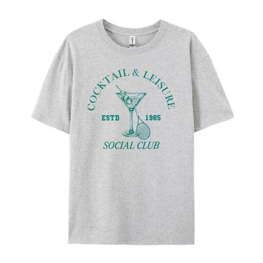 Cocktail Leisure Retro Graphic Tees Women Vintage Tennis Spo - Mubimart