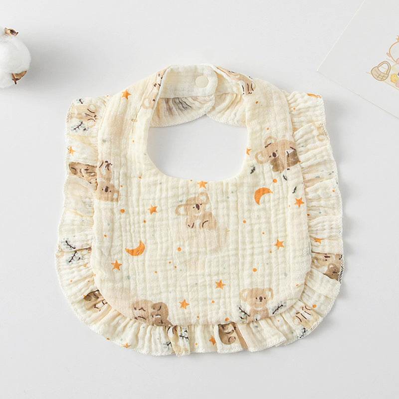 Baby Bib Ruffled Cotton Printed Gauze Lace Bib - Mubimart