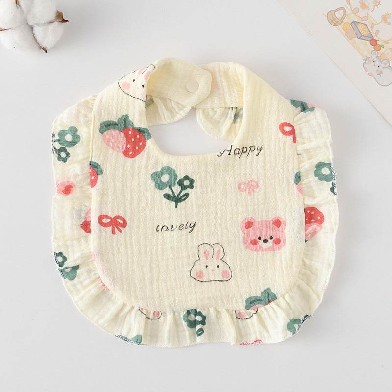 Baby Bib Ruffled Cotton Printed Gauze Lace Bib - Mubimart