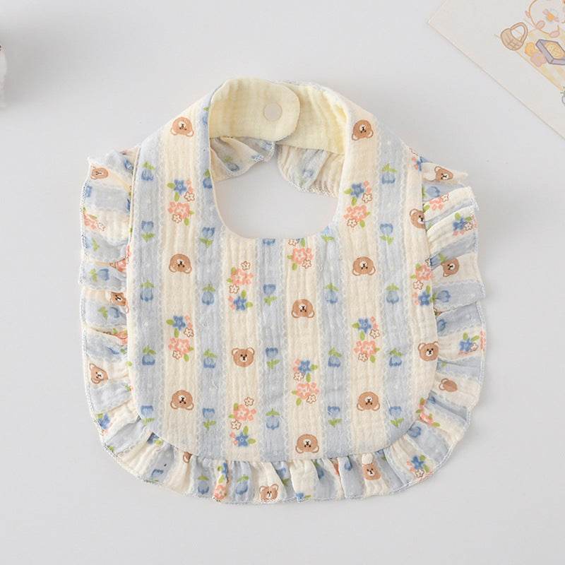 Baby Bib Ruffled Cotton Printed Gauze Lace Bib - Mubimart