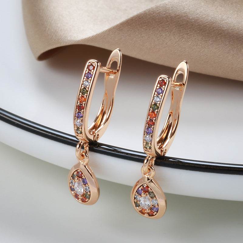Stud Earrings For Women Rose Gold Stud Earrings Simple Colorful Zircon - Mubimart