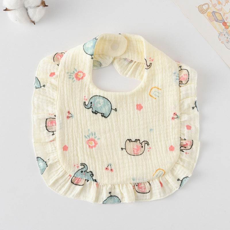 Baby Bib Ruffled Cotton Printed Gauze Lace Bib - Mubimart