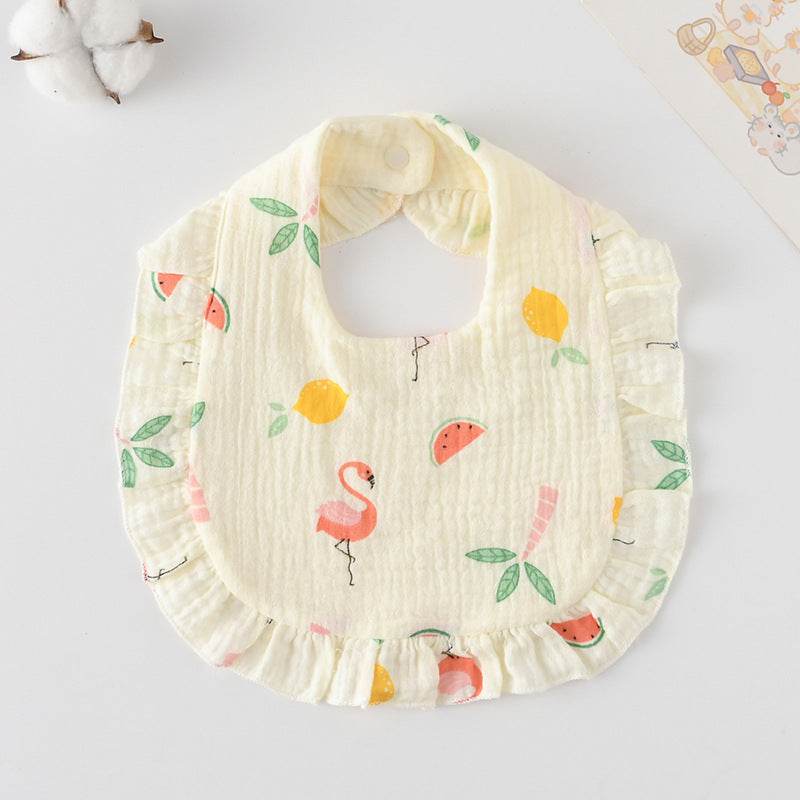 Baby Bib Ruffled Cotton Printed Gauze Lace Bib - Mubimart