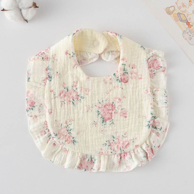 Baby Bib Ruffled Cotton Printed Gauze Lace Bib - Mubimart