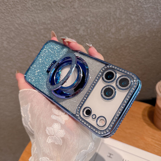 iPhone 17 Diamond Magnetic Quicksand Case with Bracket – Drop-Resistant Protective Cover | Mubimart