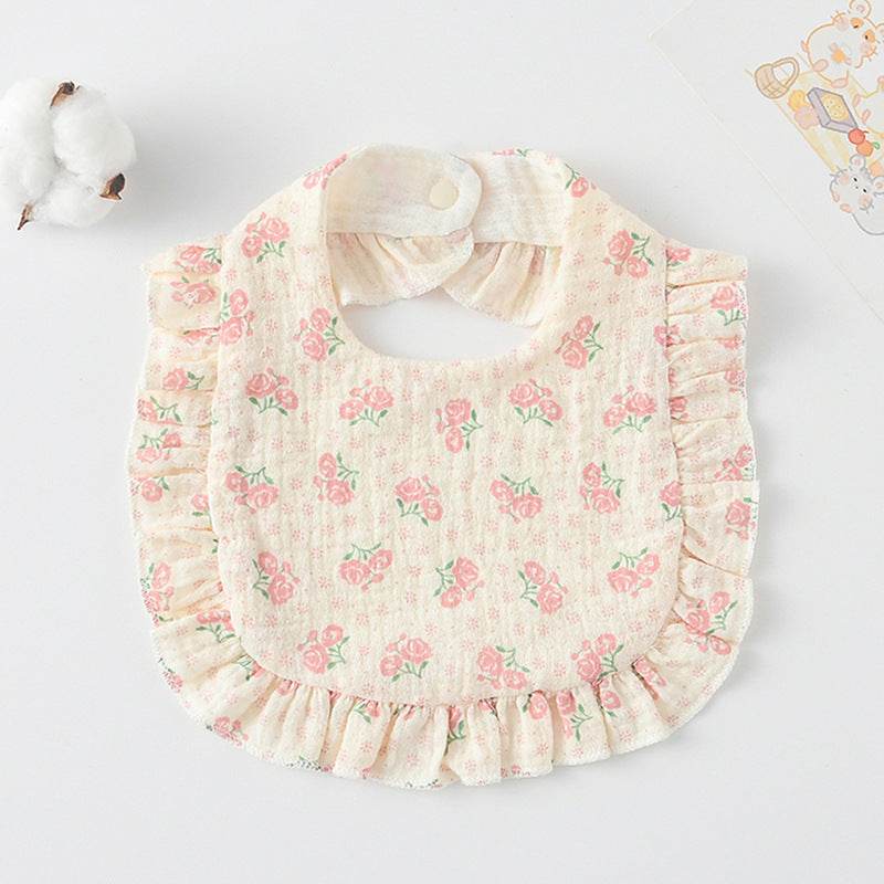 Baby Bib Ruffled Cotton Printed Gauze Lace Bib - Mubimart