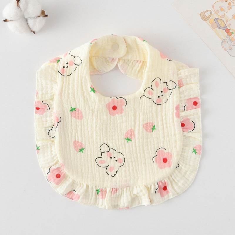 Baby Bib Ruffled Cotton Printed Gauze Lace Bib - Mubimart