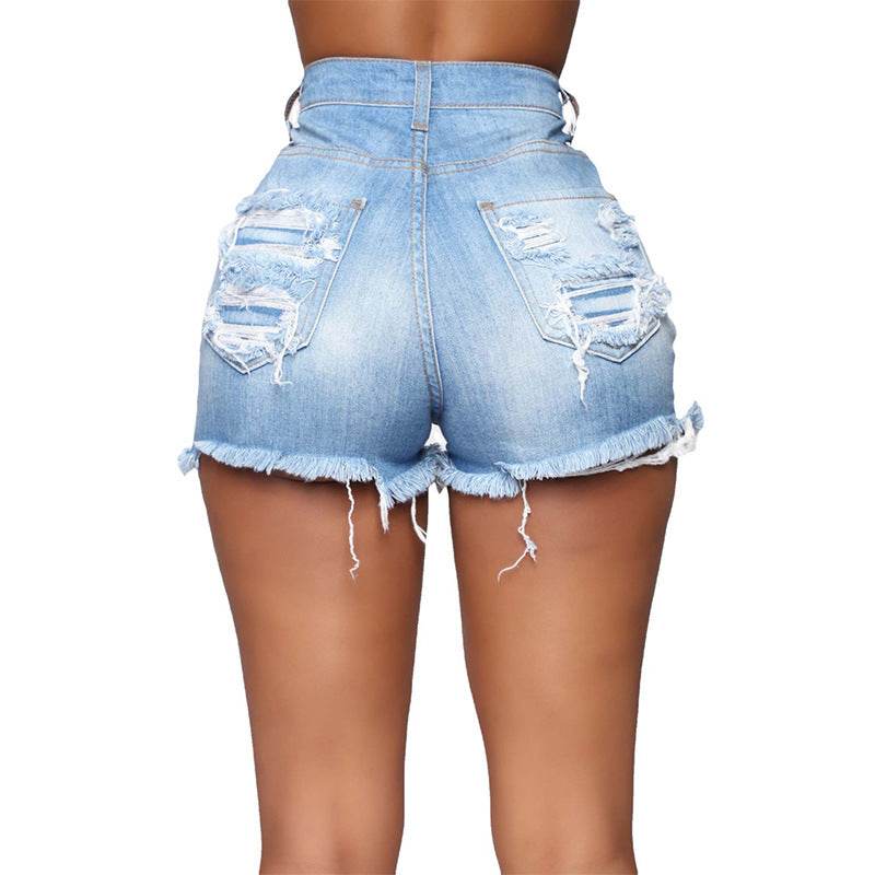 High Elastic Ripped Jeans Denim Shorts For Women - Mubimart