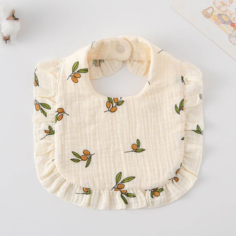 Baby Bib Ruffled Cotton Printed Gauze Lace Bib - Mubimart